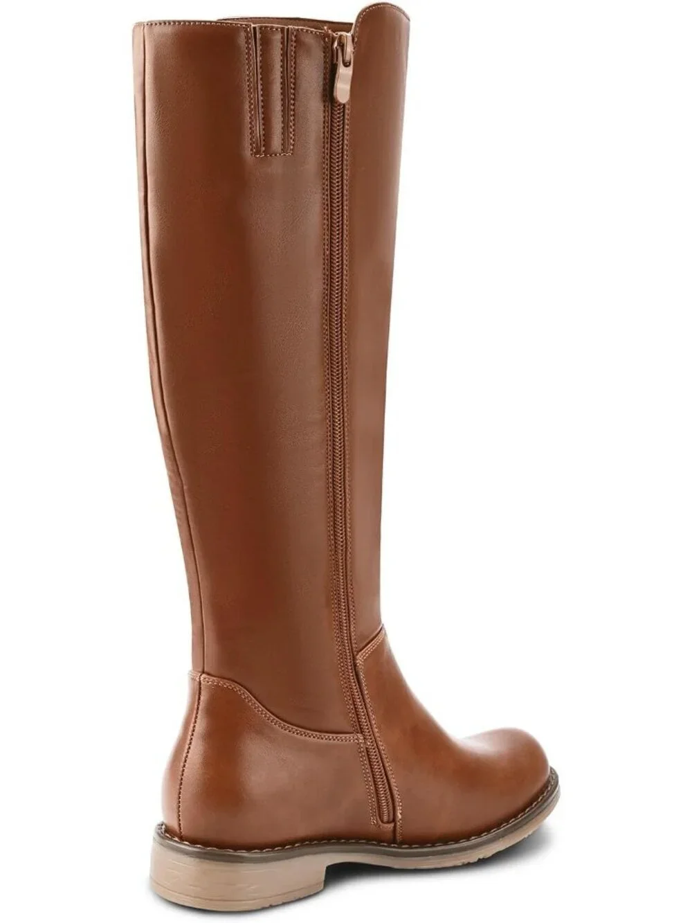 Women's  Brown Pu Knee High Boots Flat Low Heel with Side Zipper